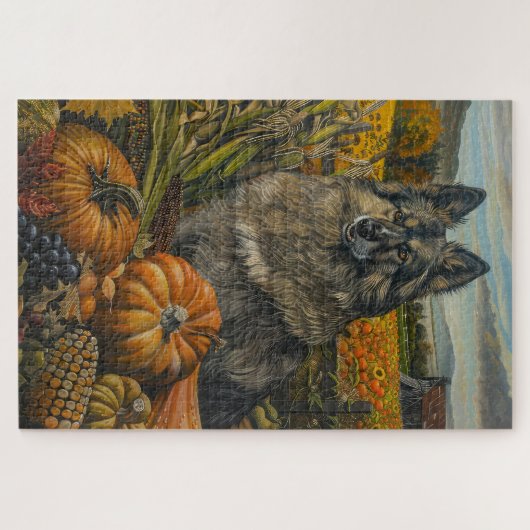 Keeshond Herfst Oogst Thanksgiving Legpuzzel (Horizontaal)