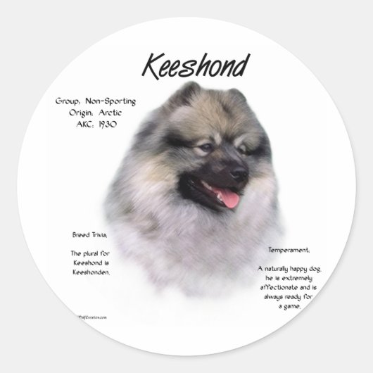 Keeshond History Design Ronde Sticker (Voorkant)