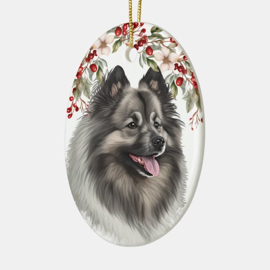 Keeshond Holly Berry Kerstmis Keramisch Ornament (Links)