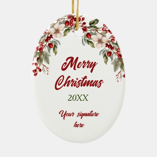 Keeshond Holly Berry Kerstmis Keramisch Ornament (Achterkant)