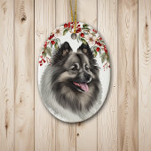 Keeshond Holly Berry Kerstmis Keramisch Ornament
