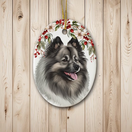 Keeshond Holly Berry Kerstmis Keramisch Ornament