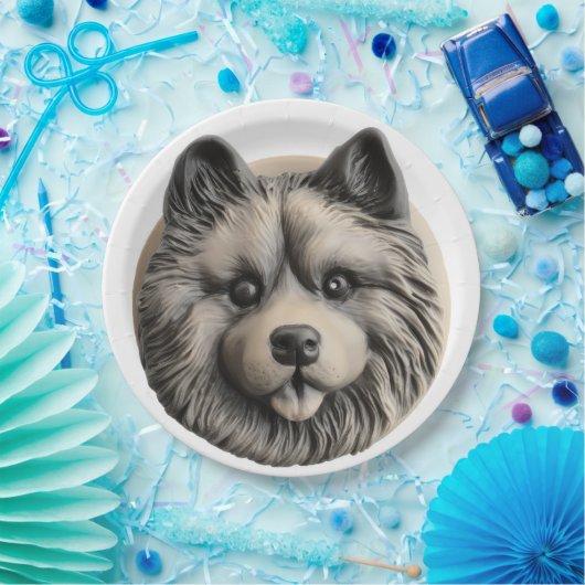 Keeshond hond 3D geïnspireerd Papieren Bordje (Feest)