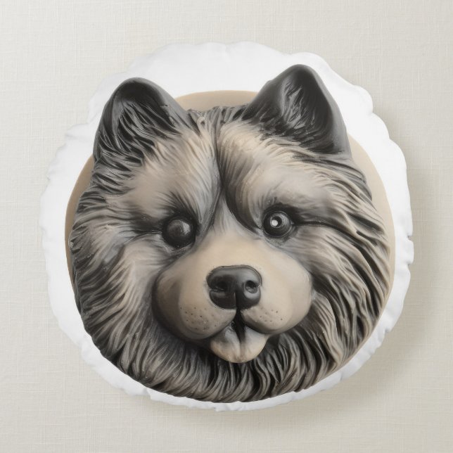Keeshond hond 3D geïnspireerd Rond Kussen (Voorkant)