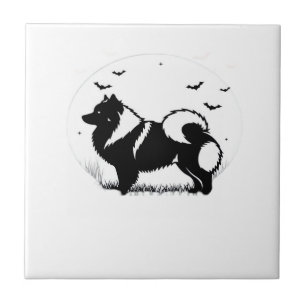 Keeshond Hond � Halloween Maan Silhouette Klassiek Tegeltje