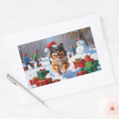 Keeshond Hond Hardlopen In Sneeuw Met Kerst Pet Rechthoekige Sticker (Envelop)
