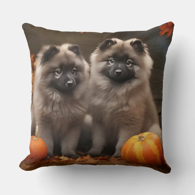 Keeshond Hond Herfst Halloween Kussen (Voorkant)