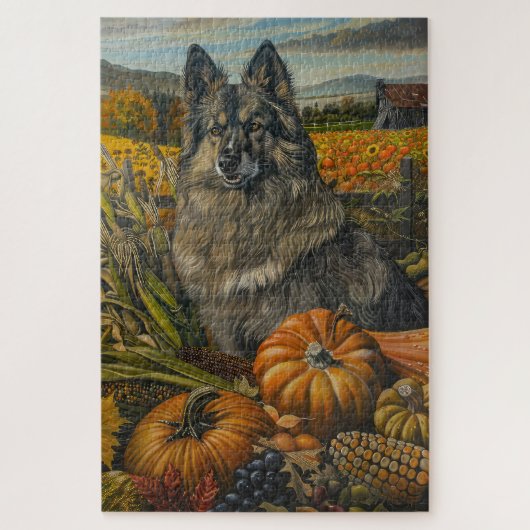 Keeshond Hond Herfst Oogst Dankdag Legpuzzel (Verticaal)