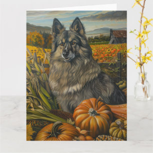 Keeshond-hond Herfst Oogst Thanksgiving Kaart