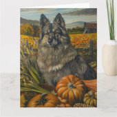 Keeshond-hond Herfst Oogst Thanksgiving Kaart (Voorkant)