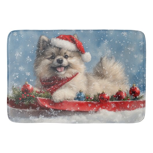 Keeshond Hond in Sledge Laat het Sneeuw Kerstmis Badmat (Voorkant)
