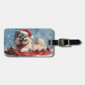 Keeshond Hond in Sledge Laat het Sneeuw Kerstmis Bagagelabel (Voorkant horizontaal)