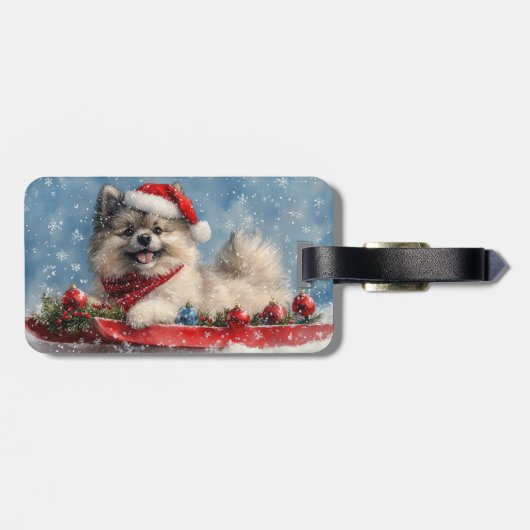 Keeshond Hond in Sledge Laat het Sneeuw Kerstmis Bagagelabel (Achterkant horizontaal)