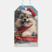 Keeshond Hond in Sledge Laat het Sneeuw Kerstmis Cadeaulabel (Achterkant)