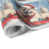 Keeshond Hond in Sledge Laat het Sneeuw Kerstmis Cadeaupapier (Rol Hoek)