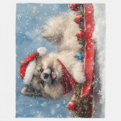 Keeshond Hond in Sledge Laat het Sneeuw Kerstmis Fleece Deken (Voorkant)