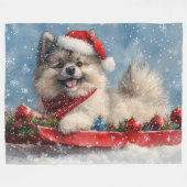 Keeshond Hond in Sledge Laat het Sneeuw Kerstmis Fleece Deken (Voorkant (Horizontaal))