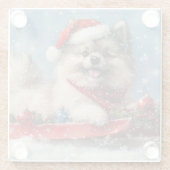 Keeshond Hond in Sledge Laat het Sneeuw Kerstmis Glazen Onderzetter (Achterkant)