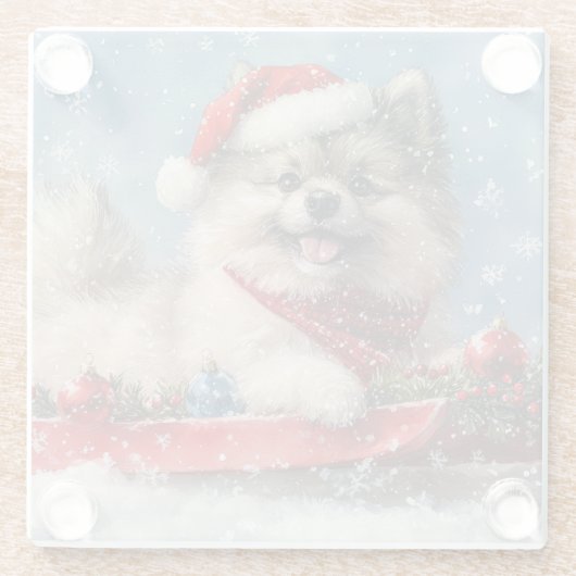 Keeshond Hond in Sledge Laat het Sneeuw Kerstmis Glazen Onderzetter (Achterkant)