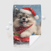 Keeshond Hond in Sledge Laat het Sneeuw Kerstmis Golfhanddoek (Insitu)