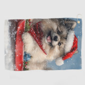Keeshond Hond in Sledge Laat het Sneeuw Kerstmis Golfhanddoek (Horizontaal)