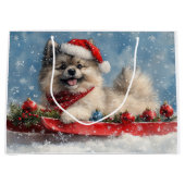 Keeshond Hond in Sledge Laat het Sneeuw Kerstmis Groot Cadeauzakje (Voorkant)