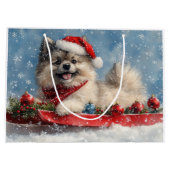Keeshond Hond in Sledge Laat het Sneeuw Kerstmis Groot Cadeauzakje (Achterkant)