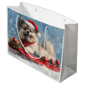 Keeshond Hond in Sledge Laat het Sneeuw Kerstmis Groot Cadeauzakje (Achterkant Gekanteld)