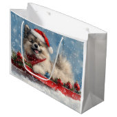 Keeshond Hond in Sledge Laat het Sneeuw Kerstmis Groot Cadeauzakje (Voorkant Gekanteld)