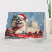 Keeshond Hond in Sledge Laat het Sneeuw Kerstmis Kaart (Voorkant)