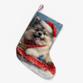 Keeshond Hond in Sledge Laat het Sneeuw Kerstmis Kleine Kerstsok (Voorkant (Hangend))