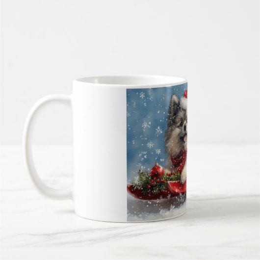 Keeshond Hond in Sledge Laat het Sneeuw Kerstmis Koffiemok (Links)