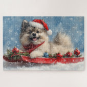 Keeshond Hond in Sledge Laat het Sneeuw Kerstmis Legpuzzel (Horizontaal)