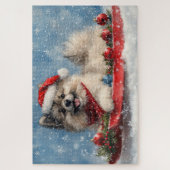Keeshond Hond in Sledge Laat het Sneeuw Kerstmis Legpuzzel (Verticaal)