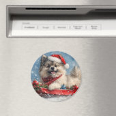 Keeshond Hond in Sledge Laat het Sneeuw Kerstmis Magneet (Insitu (Vaatwasser))