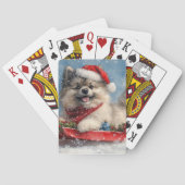 Keeshond Hond in Sledge Laat het Sneeuw Kerstmis Pokerkaarten (Achterkant)