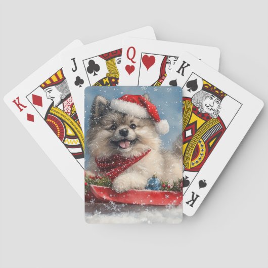 Keeshond Hond in Sledge Laat het Sneeuw Kerstmis Pokerkaarten (Achterkant)