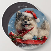 Keeshond Hond in Sledge Laat het Sneeuw Kerstmis Ronde Button 6,0 Cm (Voorkant /achterkant)