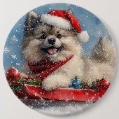 Keeshond Hond in Sledge Laat het Sneeuw Kerstmis Ronde Button 6,0 Cm (Voorkant)