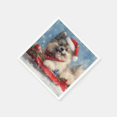Keeshond Hond in Sledge Laat het Sneeuw Kerstmis Servet (Hoek)