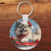 Keeshond Hond in Sledge Laat het Sneeuw Kerstmis Sleutelhanger (Achterkant)