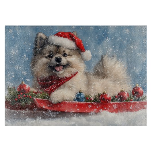 Keeshond Hond in Sledge Laat het Sneeuw Kerstmis Snijplank (Voorkant)