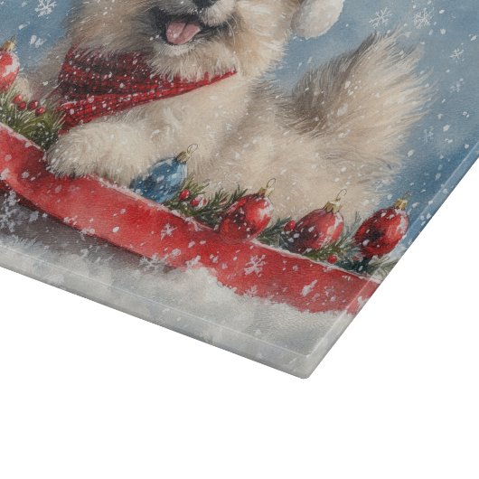 Keeshond Hond in Sledge Laat het Sneeuw Kerstmis Snijplank (Hoek)
