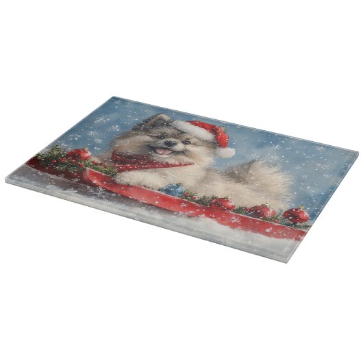 Keeshond Hond in Sledge Laat het Sneeuw Kerstmis Snijplank (Hoek)
