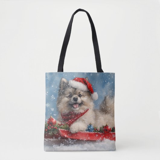 Keeshond Hond in Sledge Laat het Sneeuw Kerstmis Tote Bag (Voorkant)