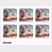 Keeshond Hond in Sledge Laat het Sneeuw Kerstmis Vierkante Sticker (Vel)