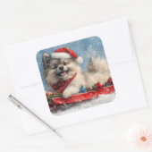 Keeshond Hond in Sledge Laat het Sneeuw Kerstmis Vierkante Sticker (Envelop)