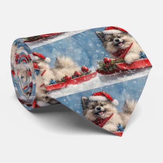 Keeshond-hond in slee Laat het sneeuwen Kerstmis Stropdas (Opgerold)