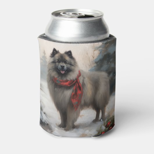 Keeshond Hond in Sneeuw Kerstmis Blikjeskoeler (Blikje Achterkant)