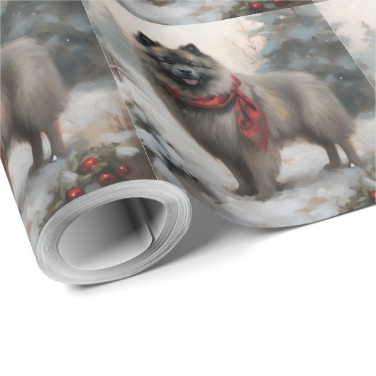 Keeshond Hond in Sneeuw Kerstmis Cadeaupapier (Rol Hoek)